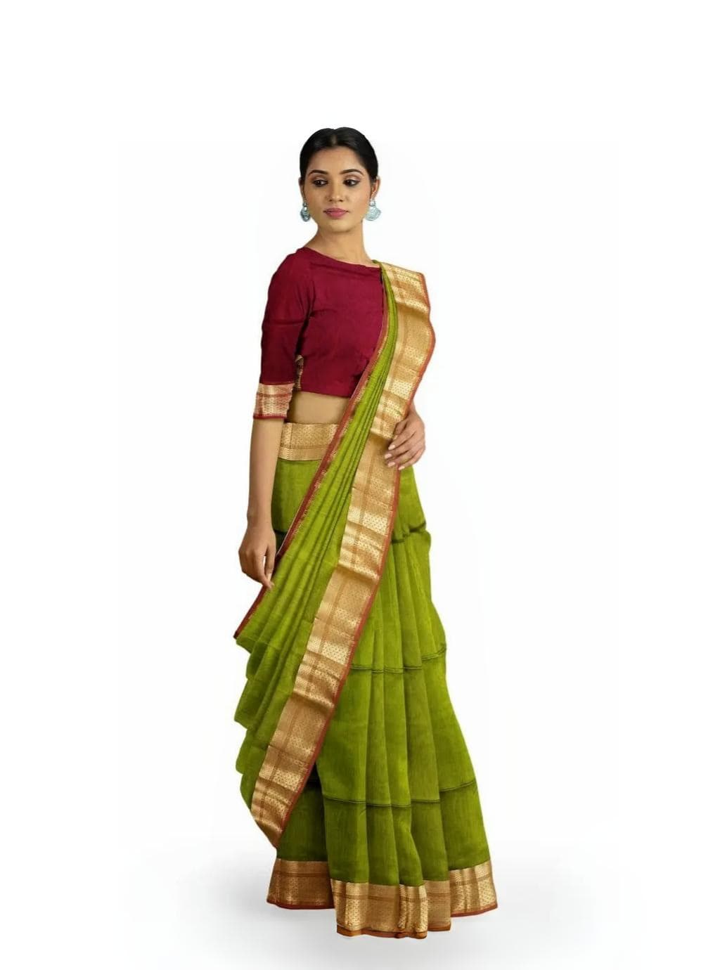 Light Green Maheshwari Handlooms Traditional Design Zari Border Saree
