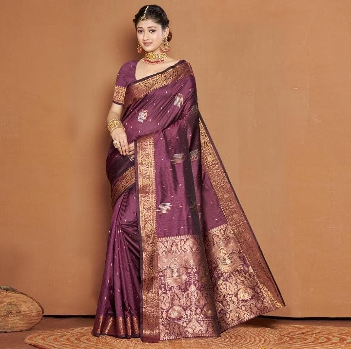 Wine Buti Design Banarasi Silk Saree