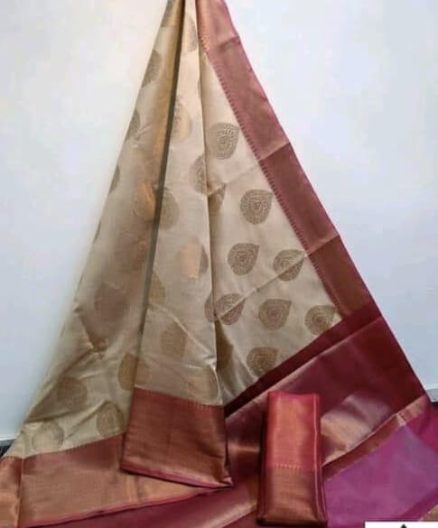 Light Brown Maheshwari Silk Cotton Saree From Banarasi